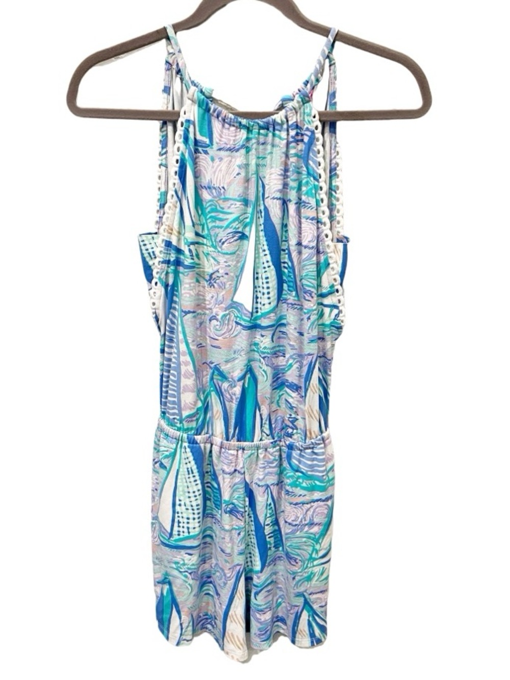 Lilly Pulitzer Gianni Romper Aboat Time Sailboat Print Size‎ XXS Coastal Resort